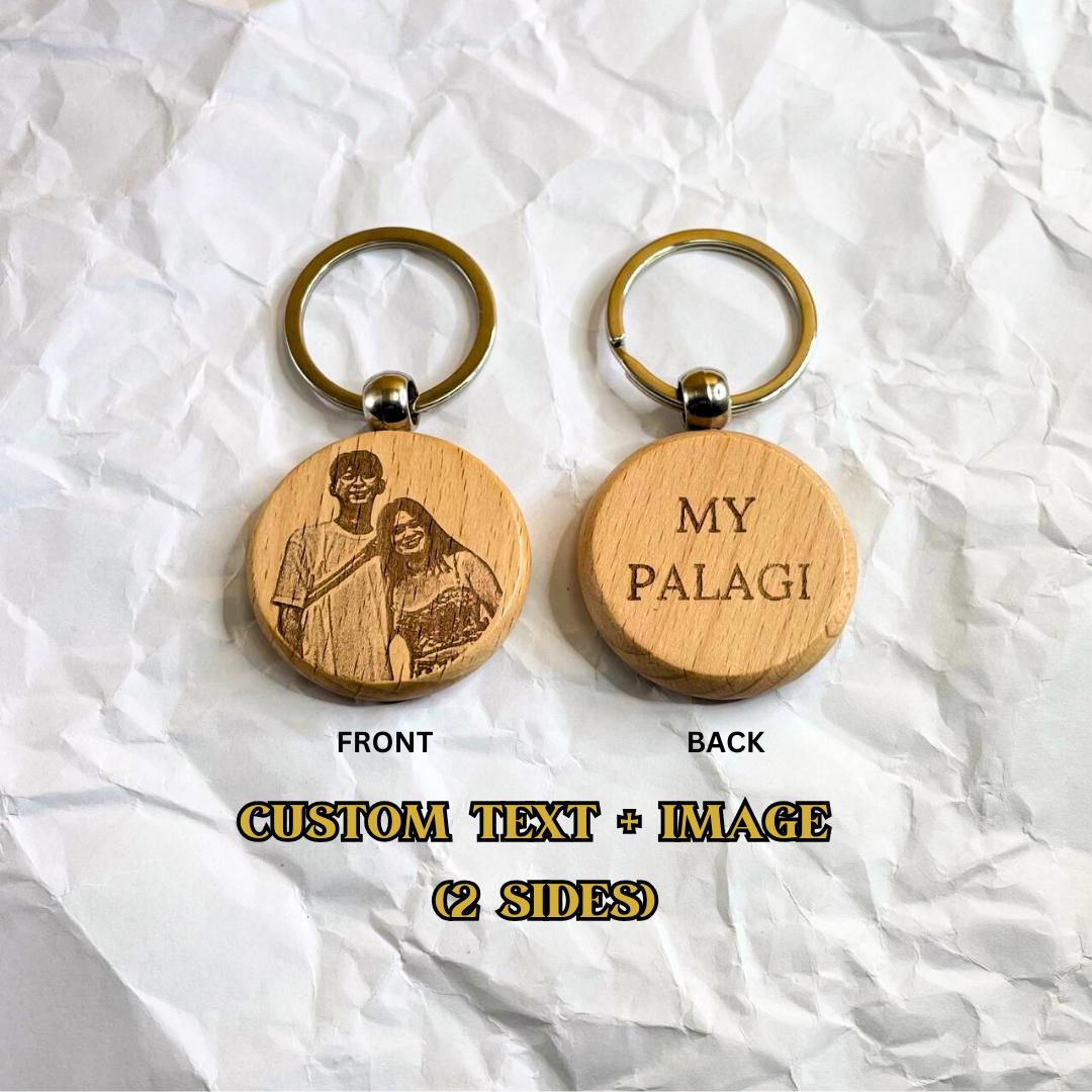Personalized beech wood round keychain product image 5