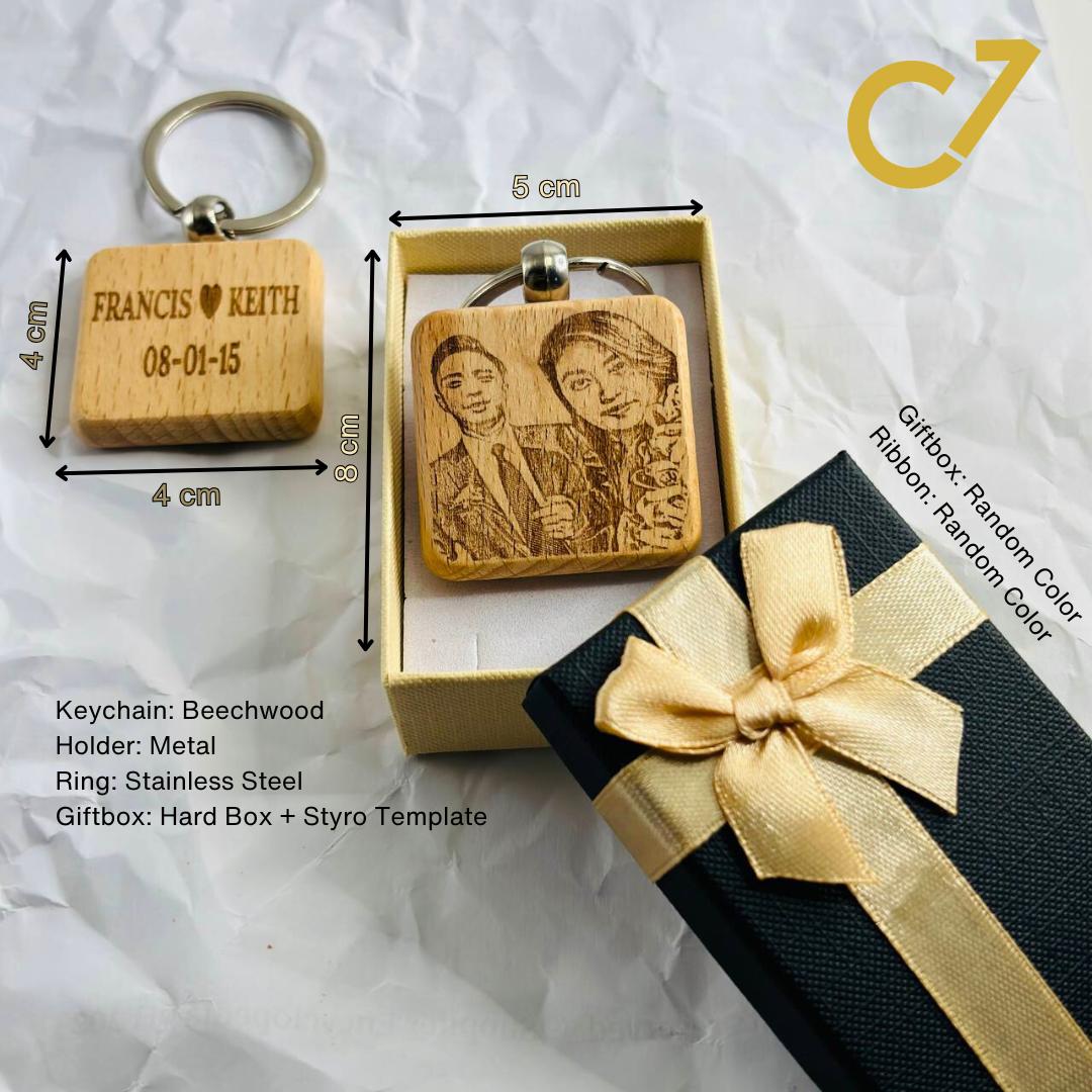 Personalized beech wood square keychain product image 2