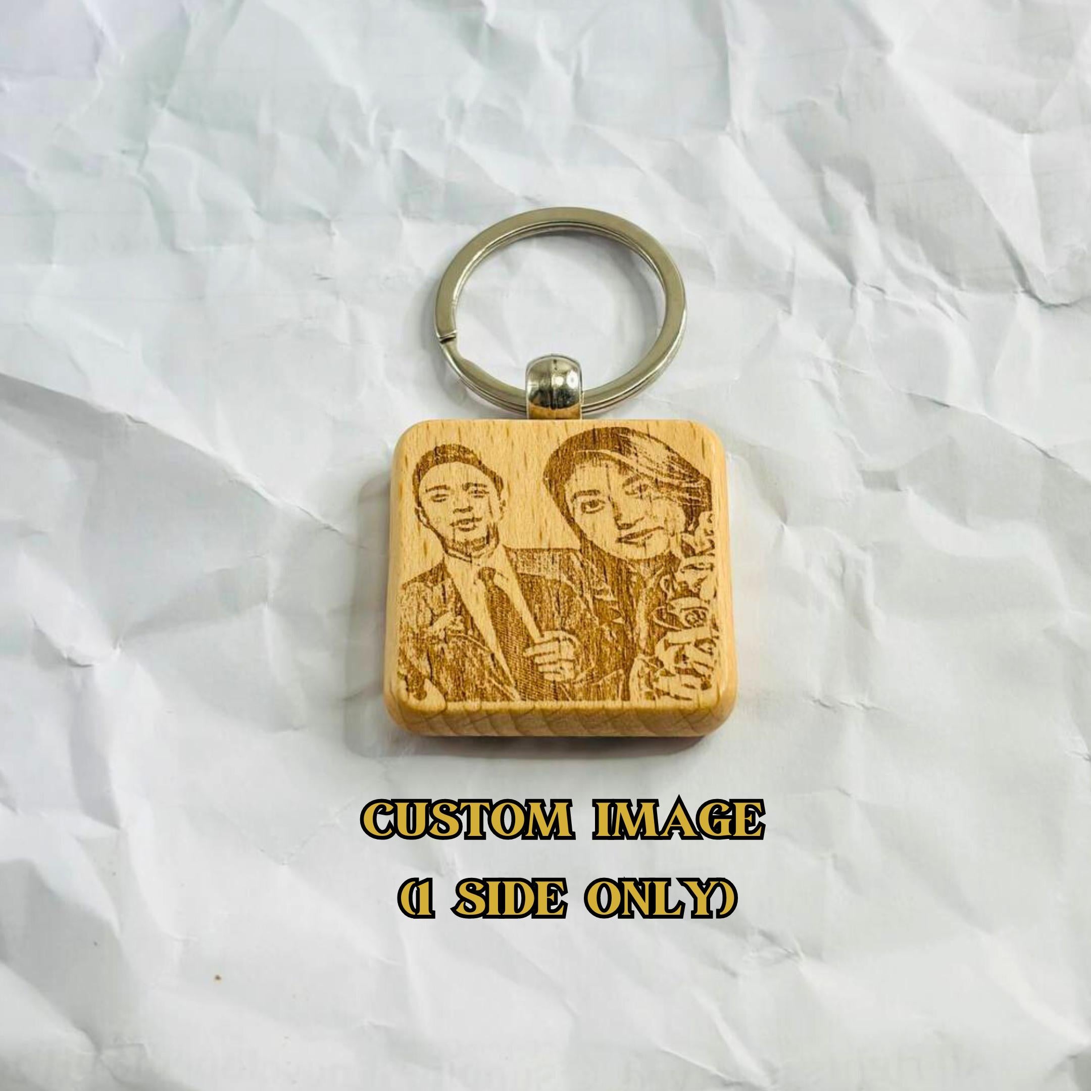 Personalized beech wood square keychain product image 4