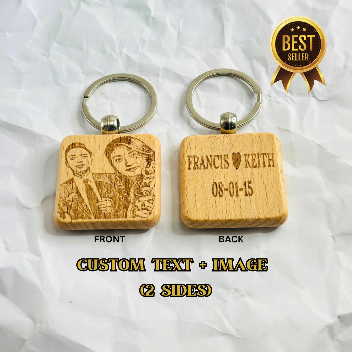 Personalized beech wood square keychain product image 5