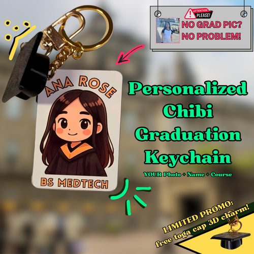 Personalized Chibi Graduation Keychain with free toga cap charm