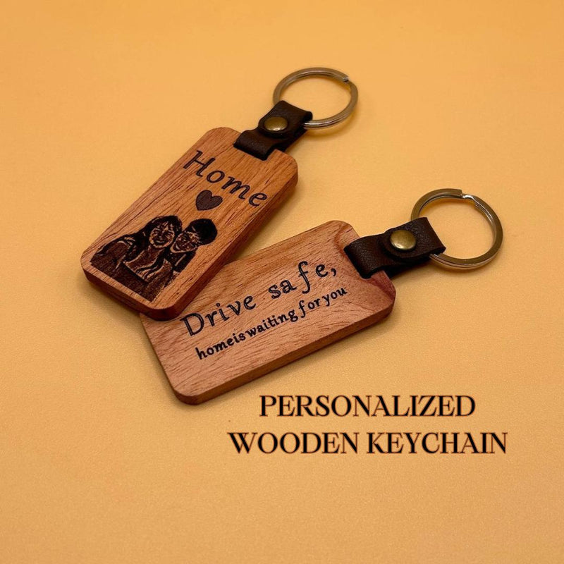 Mahogany Rectangle Wooden Keychain