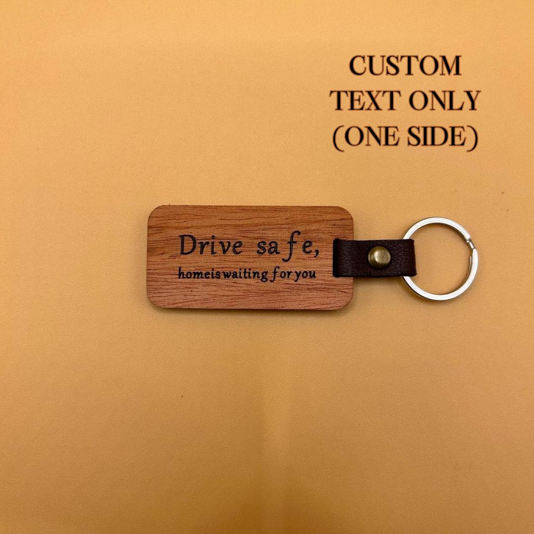 Personalized mahogany rectangle keychain with leather accent product image 2
