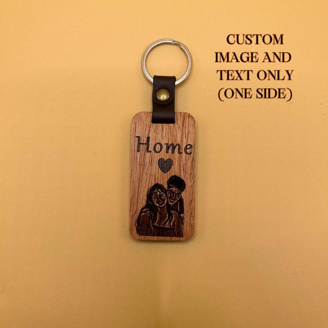 Personalized mahogany rectangle keychain with leather accent product image 3