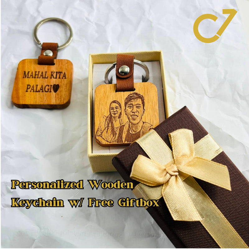Mahogany Square Wooden Keychain